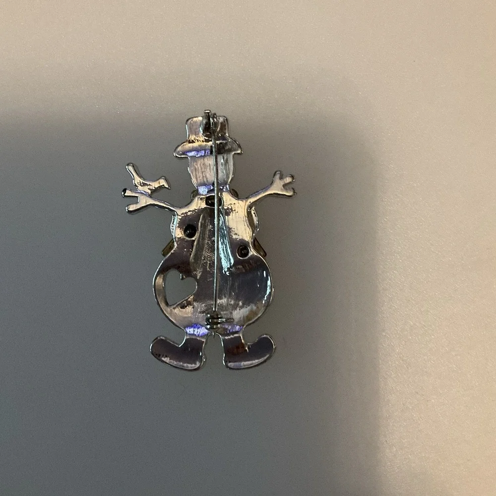 Vintage Snowman Pin Brooch Silver & Gold Tones Christmas Winter 2